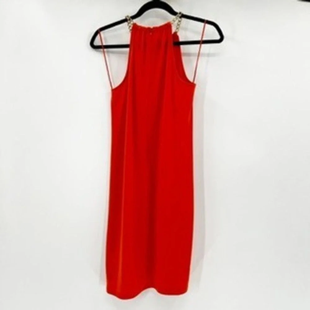 Michael Michael Kors Orange Red Chain Halter Shift‎ Dress Womens XS Sleeveless